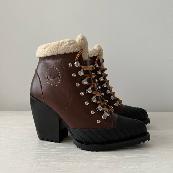 Chloe Rylee shearling-trimmed leather and rubber ankle boots 39 - Picture 3 of 7